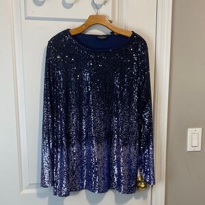 SUSAN GRAVER OCCASIONS Sparkling Navy Sequin Long Sleeve Top